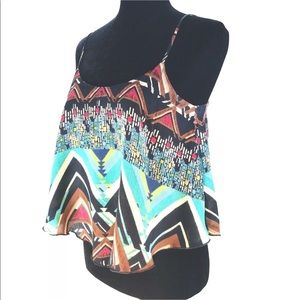 Chevron and Abstract Print Asymmetrical Tank Top